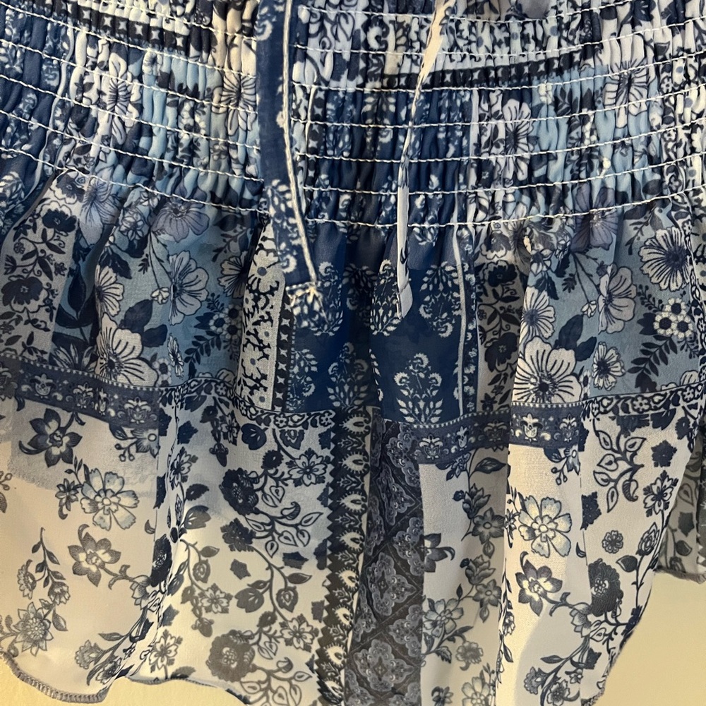 Blue Floral Smocked Ruffle Tube Top - Picture 3 of 8